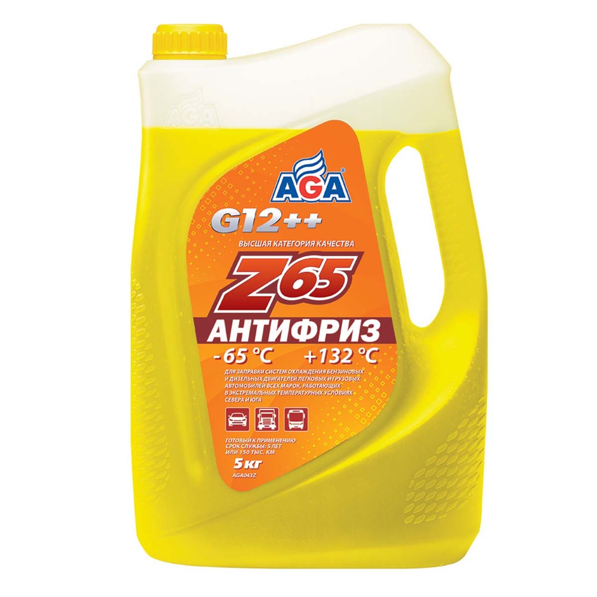 Антифриз AGA Z65 G12++, желтый, 5кг