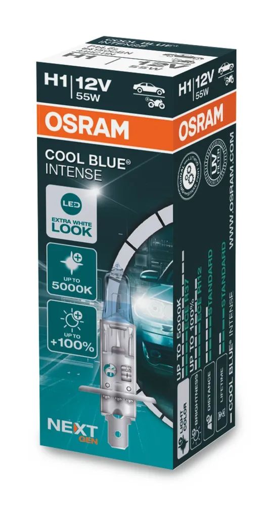 Лампа галогенная H1 55W 12V 5000K +100% Osram Cool Blue Intense 64150CBN