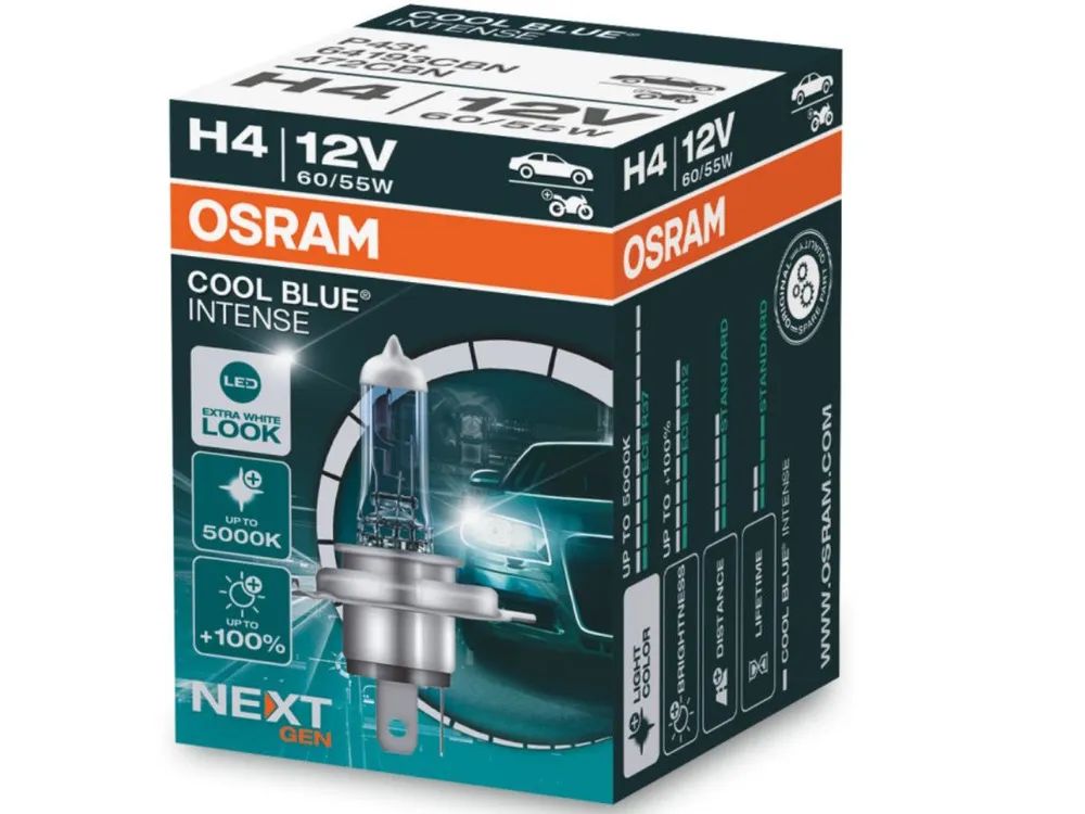Лампа галогенная H4 60/55W 12V 5000K +100% Osram Cool Blue Intense 64193CBN
