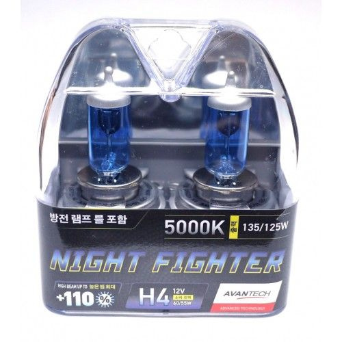 Лампа галогенная H4 60/55W 12V 5000K +110% Avantech AB5004, к-т 2шт