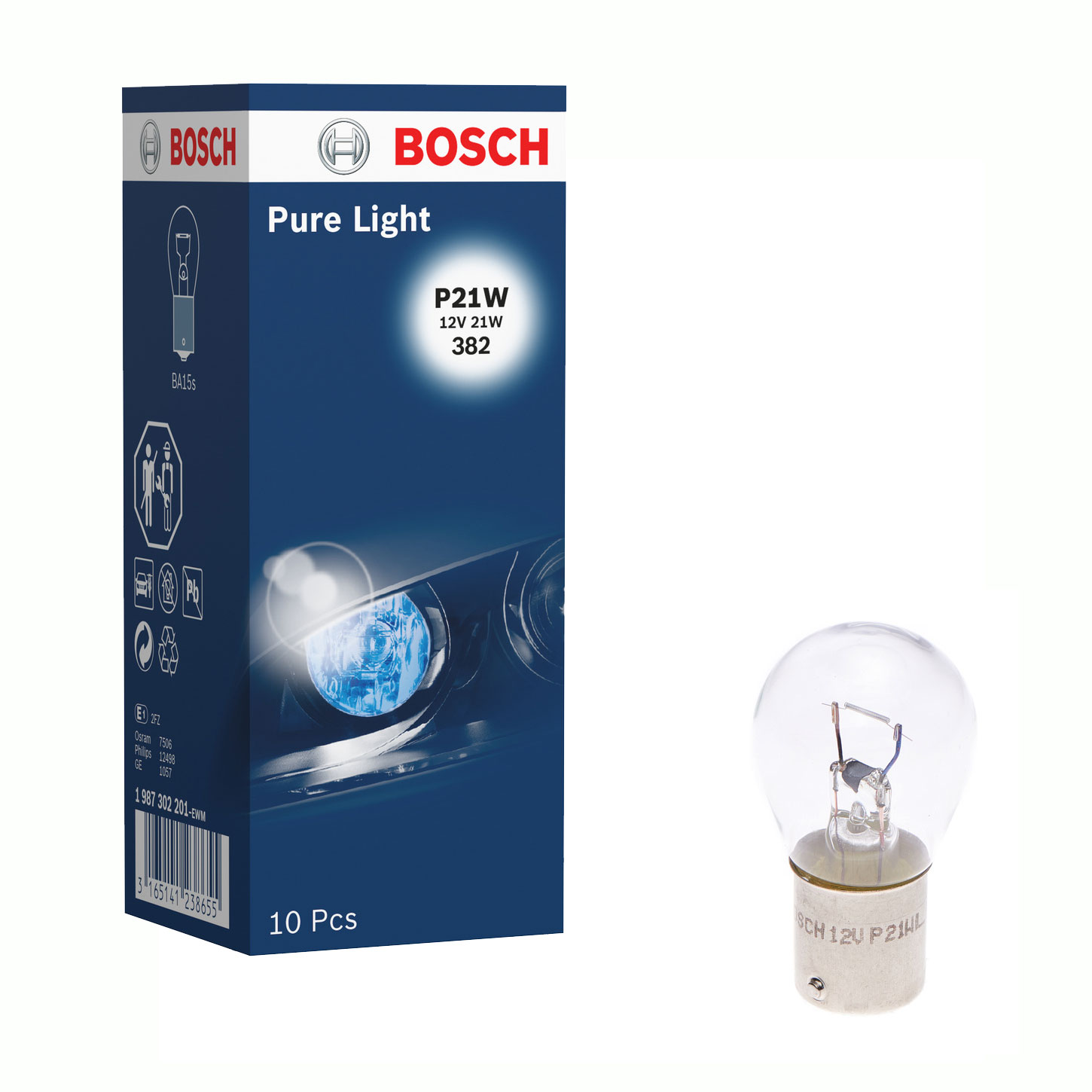 Лампа P21W 12V 21W Bosch Pure Light 1987302201